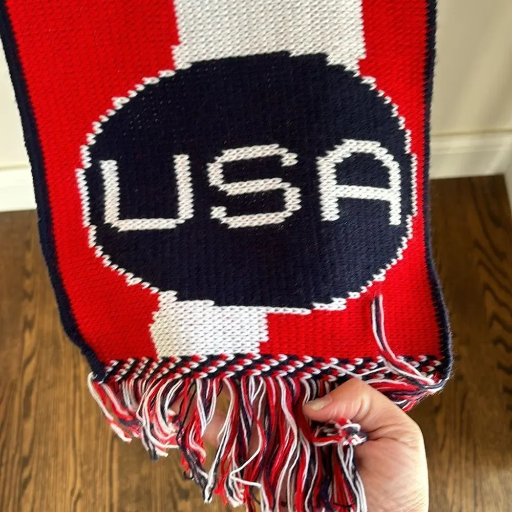 Vintage USA America knit long 70’s made in USA scarf MAGA Winter Olympics EUC!